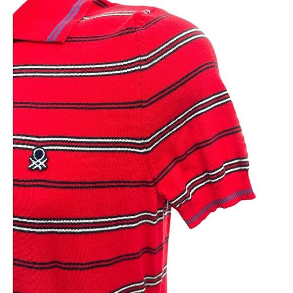 Benetton Red Striped Polo Shirt Men’s Small Italy Knit Retro Y2K Preppy - Picture 3 of 8